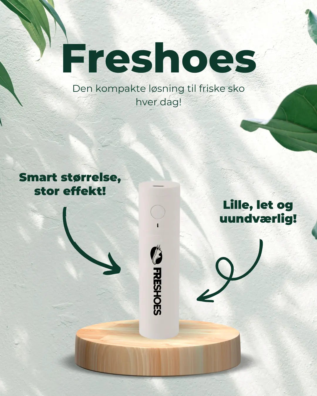 Et billede der forklarer at freshoes Deoderizer | Lugtfjerner til sko er kompakt og lille